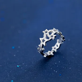 

100% Authentic REAL.925 Sterling Silver Fine Jewelry Open Stars Ring fashion lady's GTLJ1459
