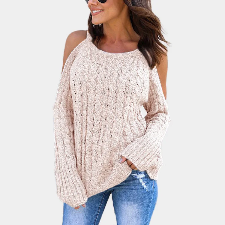 LOGAMI Off Shoulder Long Sleeve Sexy Loose Women Sweater And Pullover Female Fashion New Autumn Pullver Causal Sweaters