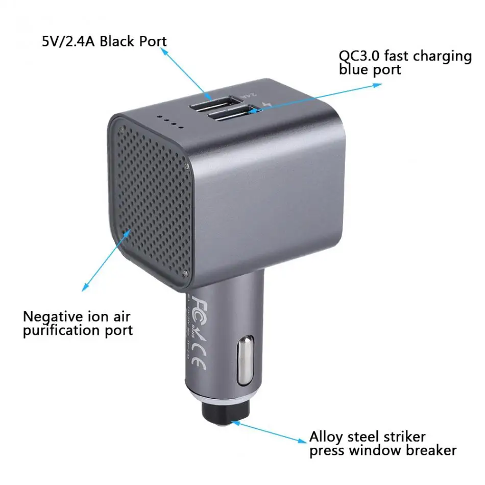 5 v Mini 2-Порты и разъёмы зарядных порта USB для автомобиля Воздухоочистители+ QC3.0 автомобиля Зарядное устройство+ оконный брейкер, Мощность адаптера переменного тока разъем зарядки