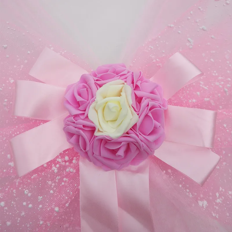 Wedding Decoration Car Flowers Artificial Organza Bow Rose Foam Flower Ribbon Wedding Decorative Garlands Set Wreath Table