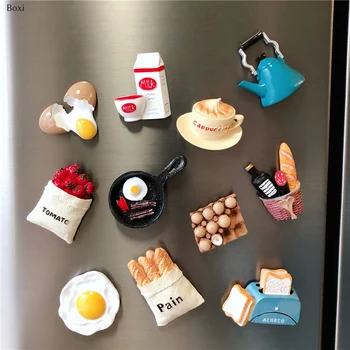 

Boxi New 3D Fridge Magnets Sticker Cute Refrigerators Magnet Decor Resin Food Shape Milk Bacon Kids Fridge Magnet Souvenir Gifts