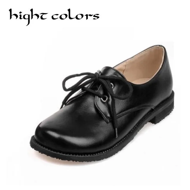 HIGHT COLORS New Comfortable Big Round Toe Flat Shoes Fashion Lace Up