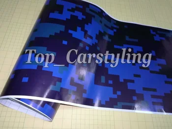

Blue digital Camouflage Vinyl For Car wrap PIXEL Camo Car Sticker Motorcycle Bike Vehicle Wraps Covering 1.52X10M/20M/ 30M