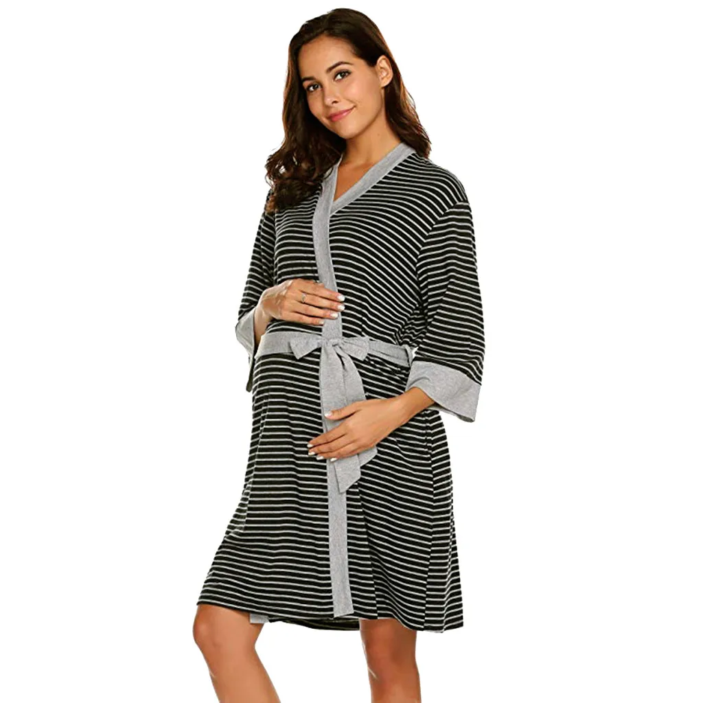SAGACE женское платье для беременных, полосатый халат для кормящих, ночная рубашка, больничные платья для кормящих грудью