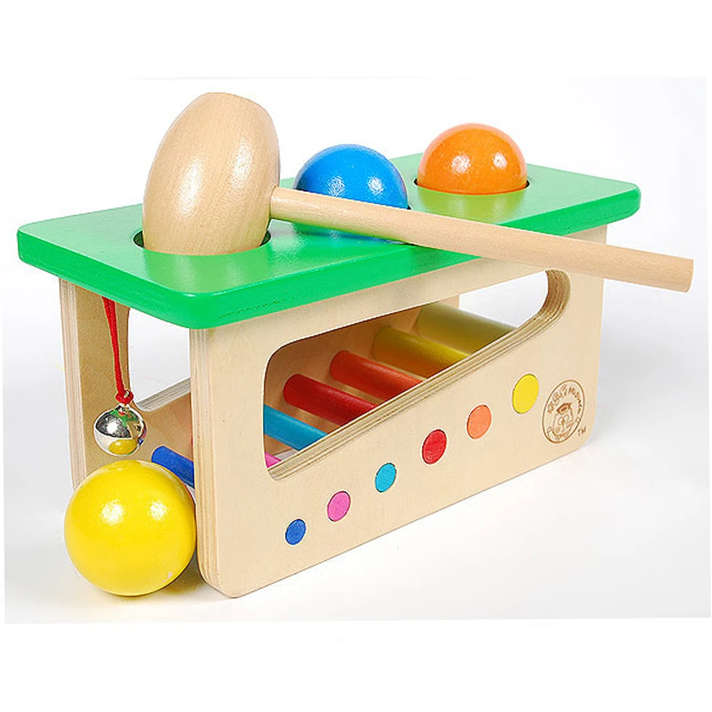 Colorful Wooden Knocking Ball Game Toy Kid Fun Rolling Ball Hammering Developmental Game Toddler Early Sensory Educational