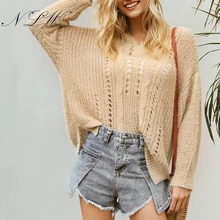 NLW Casual Hollow Out Sweater Women Long Sleeve V Neck Sweater Jumper Solid Split White Autumn Winter Sweater Pullover Femme NLW Casual Hollow Out Sweater Women Long Sleeve V Neck Sweater Jumper Solid Split White Autumn Winter Sweater Pullover Femme