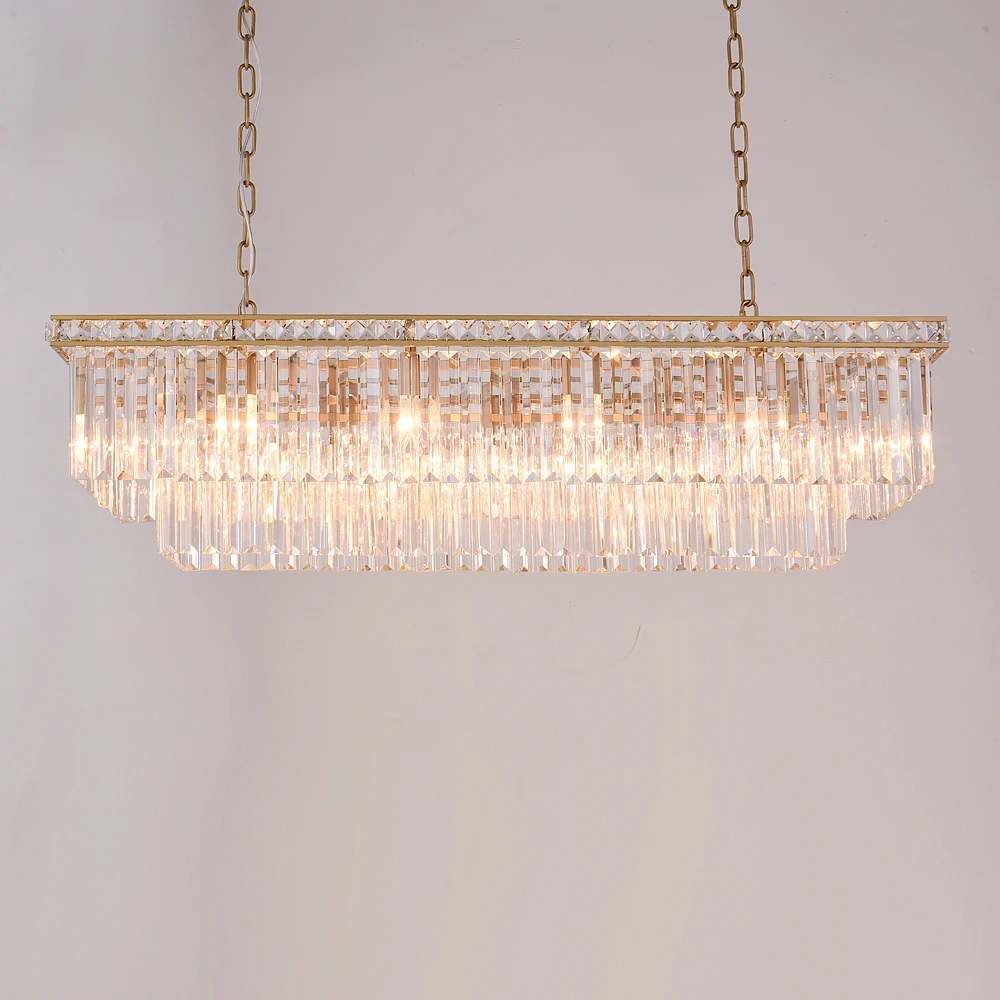 American gold rectangular crystal chandelier crystal frame antique creative luxury restaurant study crystal chandelier for home