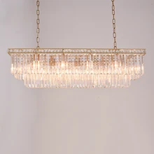 American gold rectangular crystal chandelier crystal frame antique creative luxury restaurant study crystal chandelier for home