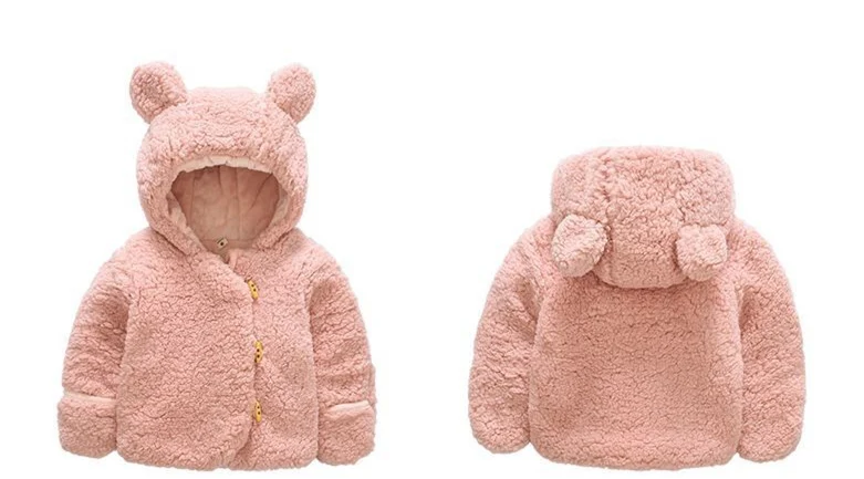 Boys Girls Autumn Winter Plus Velvet Coat Baby Soft Thicken Hooded Warm Jacket Kids Fur Comfortable Cartoon Bear Top 0-24M