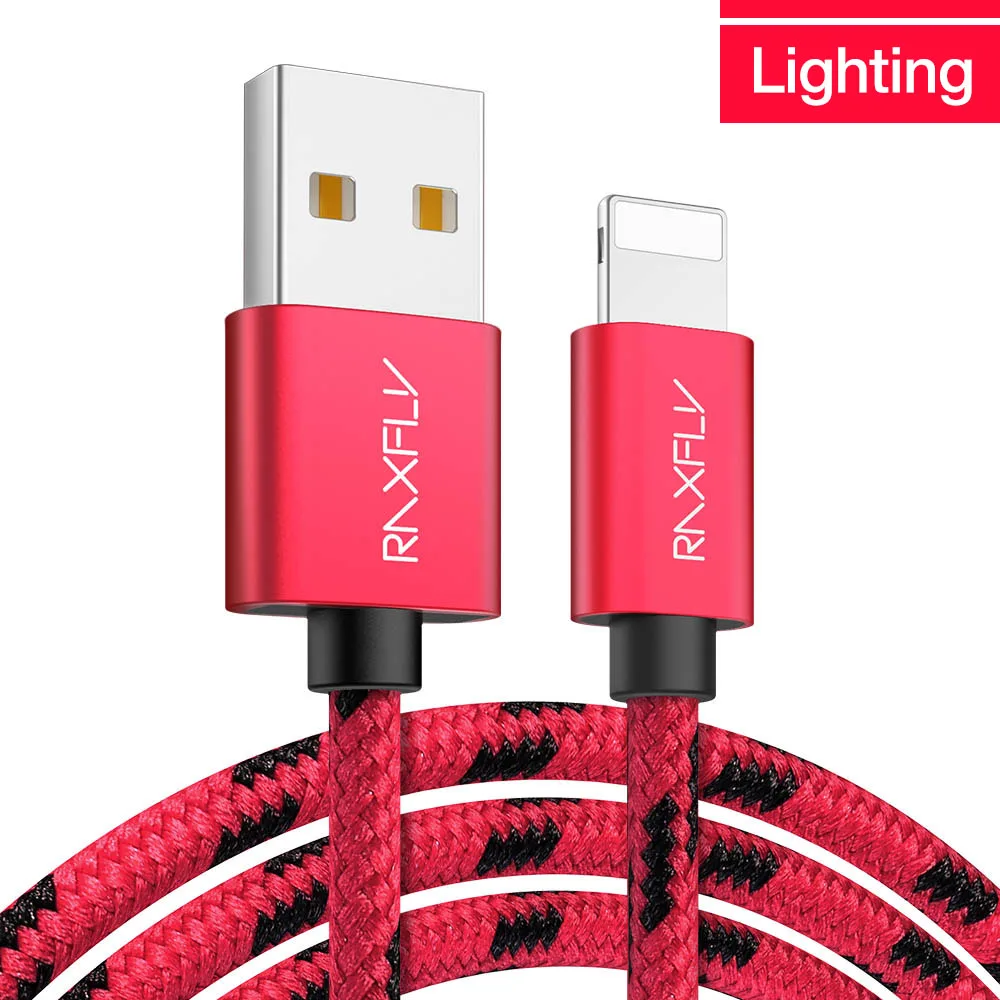 RAXFLY Lightning/USB кабель для iPhone XS Max XR кабель синхронизации данных зарядный провод шнур для iPhone X 8 7 Plus 6 S зарядное устройство провод для зарядки зарядка для айфона шнур для айфона - Цвет: Red