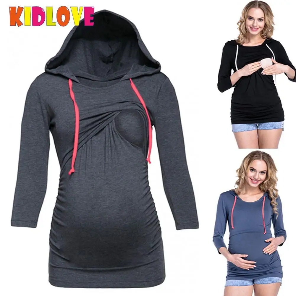 Kidlove Pregnant Nursing Hooded Sweatshirt Open breast feeding Tops