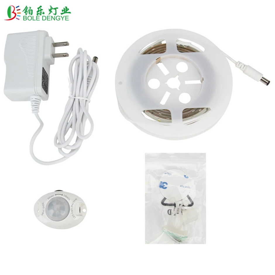 #cheap LED Motion Sensor Cupboard Wardrobe Bed lamp Under Cabinet Night light Flexible LED Strip 12V Tape 110V 220V US EU Power Supply