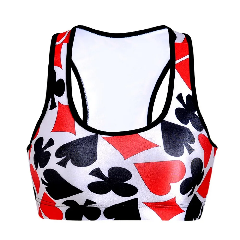 

Women 4 Suits of Cards Print Fitness Short Vest Workout Wireless Underwear Seamless Stretch Tank Top Hiphop Soft Bras