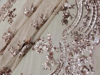 

African Lace Fabric 2017 French Sequins Net Lace new gold sequin fabric 5yard High Quality African Tulle Lace Fabric party dress