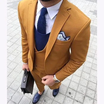 

2018 Latest Coat Pant Designs Yellow Double Breasted Men Suit Terno Slim Fit 3 Piece Tuxedo Custom Blazer smoking Masculino