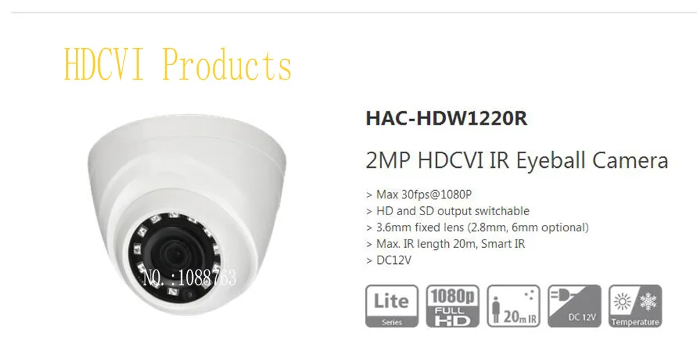 

Free Shipping DAHUA CCTV 2MP FULL HD 1080P HDCVI IR Eyeball Camera Smart IR Without Logo HAC-HDW1220R