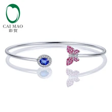 Caimao ювелирные изделия 0.45ctw Овальный натуральный сапфир& 0.21ct розовый сапфиры 0.01ct проложить АЛМАЗ 18 K Белый золото драгоценный камень браслет