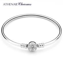 ATHENAIE 925 Sterling Silver Pave Clear CZ Daisies Flower Love Clasp Basic Charms Bracelets& Bangles For Women Jewerly