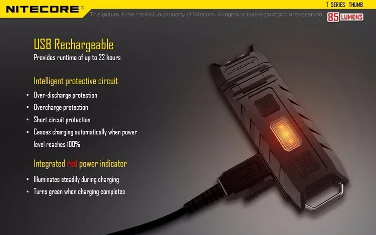 NITECORE THUMB USB Перезаряжаемый высокопроизводительный мини-светильник, удобный Универсальный Наклонный рабочий светильник, светильник для ключей, белый+ красный светильник светодиодный