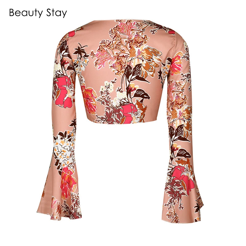 BeautyStay модные женские кружевные шифоновые блузки с длинными рукавами рубашка
