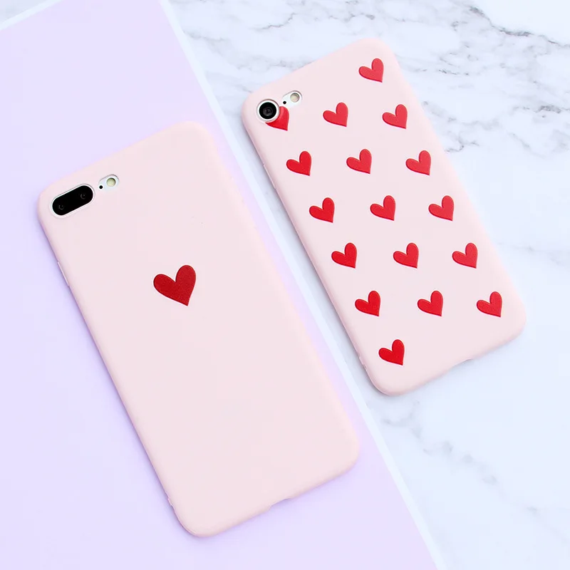 Fashion Personal Girl Red Love Heart Case For iphone 6 6s 7 8 Plus X  Back Shell Personal Silky Feel TPU Soft Silica Cover Funda (7)