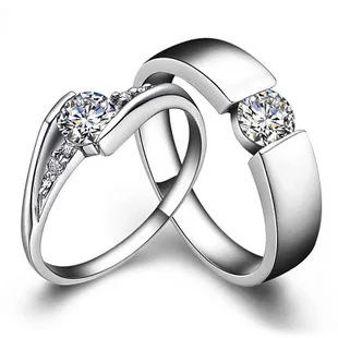 romantic solid sterling silver lovers ring synthetic diamonds couple rings forever love promise engagement ring pairs - Cheap Wedding Rings For Him And Her romantic solid sterling silver lovers ring synthetic diamonds couple rings forever love promise engagement ring pairs - Cheap Wedding Rings For Him And Her