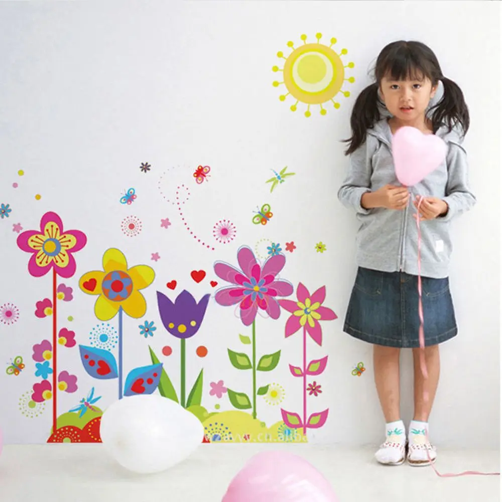 2019 New Flower Butterfly Removable Decal Poster Art Mural Home Decor Kids Girls Bedroom Wall Stickers Home Room Decorations