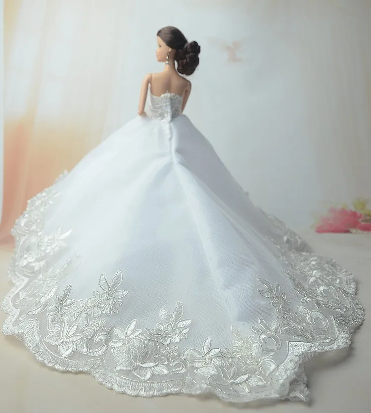 Новая Свадебная Одежда для куклы Барби, роскошное свадебное платье принцессы со шлейфом, детские игрушки ручной работы, платье на день рождения