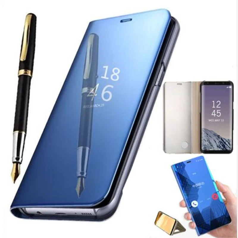 Прозрачный зеркальный умный чехол для Samsung J3 J5 J7 Pro 2017 кожаный флип Galaxy Max NXT Core Plus Dou