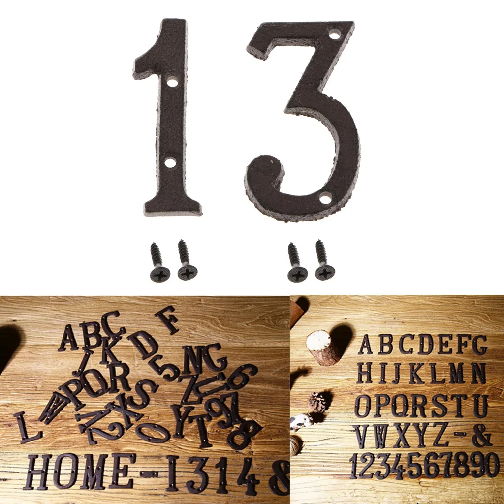 2pcs Cast Wrought Iron House Office Door Number Signs Plaque Country Style Digits Sticker Plaque with Screws 1 3