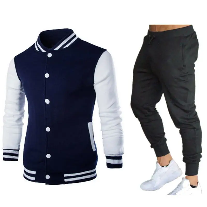 

2019 New Casual Tracksuit Men jacket+Sweatpants 2 Pieces Set Men's Sportswear Autumn Spring Brand Suit Male