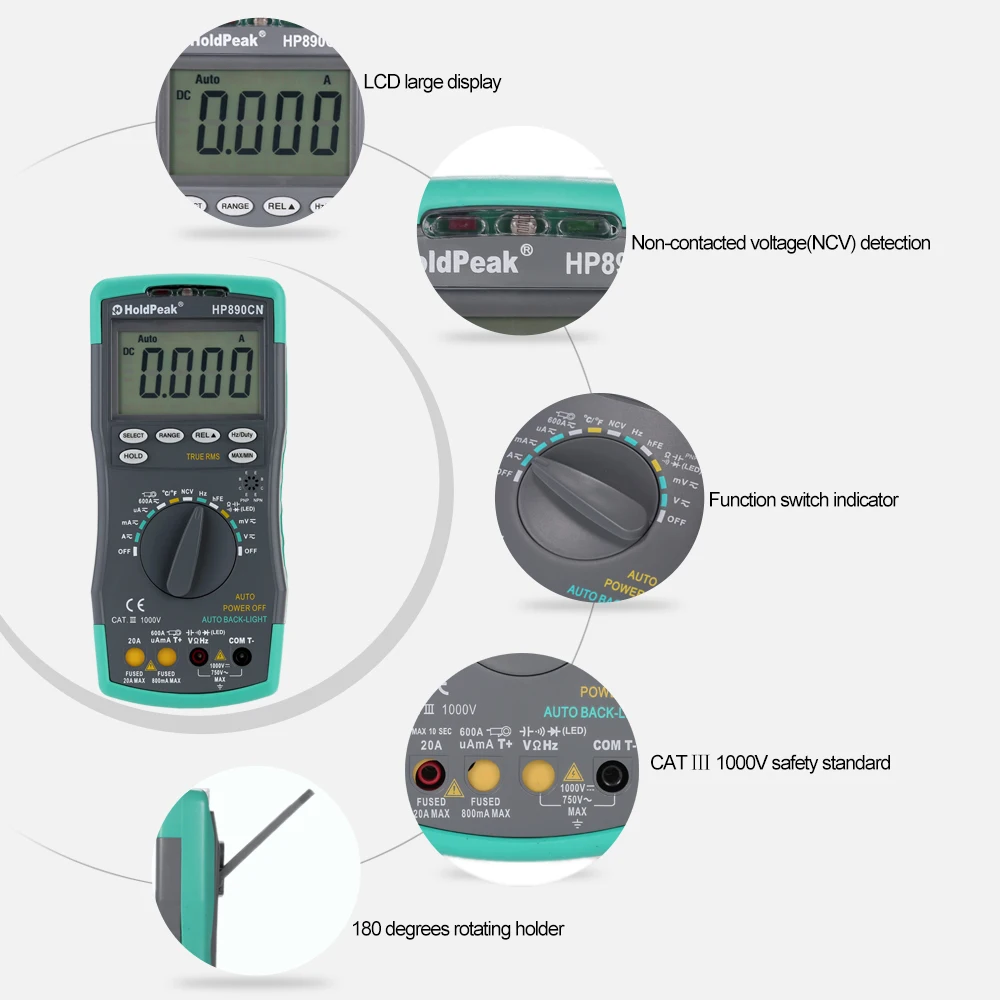HoldPeak HP-890CN ЖК-цифровой мультиметр постоянного тока переменного тока измеритель напряжения измеритель температуры Meaurement Автоматический диапазон диагностический инструмент