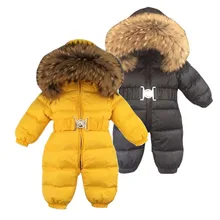 Russia Winter Baby Snowsuits bebes Jumpsuit hold -25 18M-4T Boy Girls Warm natural fur Down Jacket Kids Clothes Infantil Rompers 3 6t russia winter keeps warm snow kids girls clothes big fur hats down romper girls catsuit outdoor overalls for boy kids