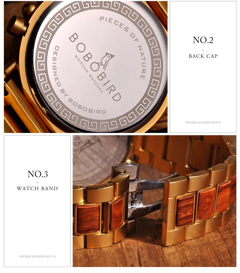 BOBO BIRD Business Luxury Brand Quality Chronograph Wood Metal Quartz Wristwatch Wooden Watch Men Relogio Masculino J-Q26 9