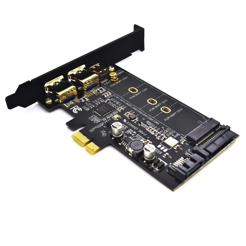 Tanie Podwójny USB3.0 1 port type c M.2 PCIe Adapter M2 SSD SATA B klucz do karty kontrolera PCI e 3.0 dla 2280 2260 2242 2230 NGFF