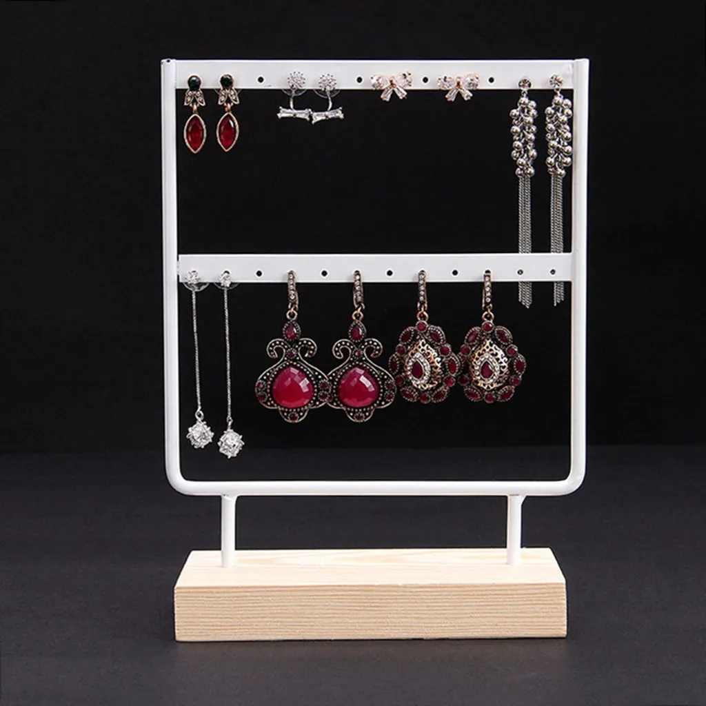 Wood Base Metal Jewelry Holder Display Stand Dangle Earrings Hanging 24