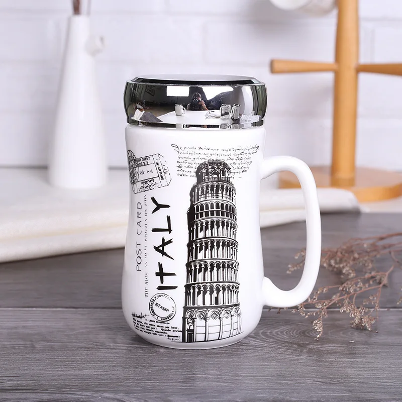 Творческий керамический кофе кружки с крышкой Европа мотоцикл Tazas De керамика a Creativas 400 мл 13 унций чашки и кружки дропшиппинг - Цвет: Blue