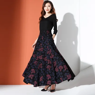 

Custom Made 2017 New Winter Long Skirts Women's Plus Size Elastic High Waist Printing Large Bottom Full Length Puff Skirts