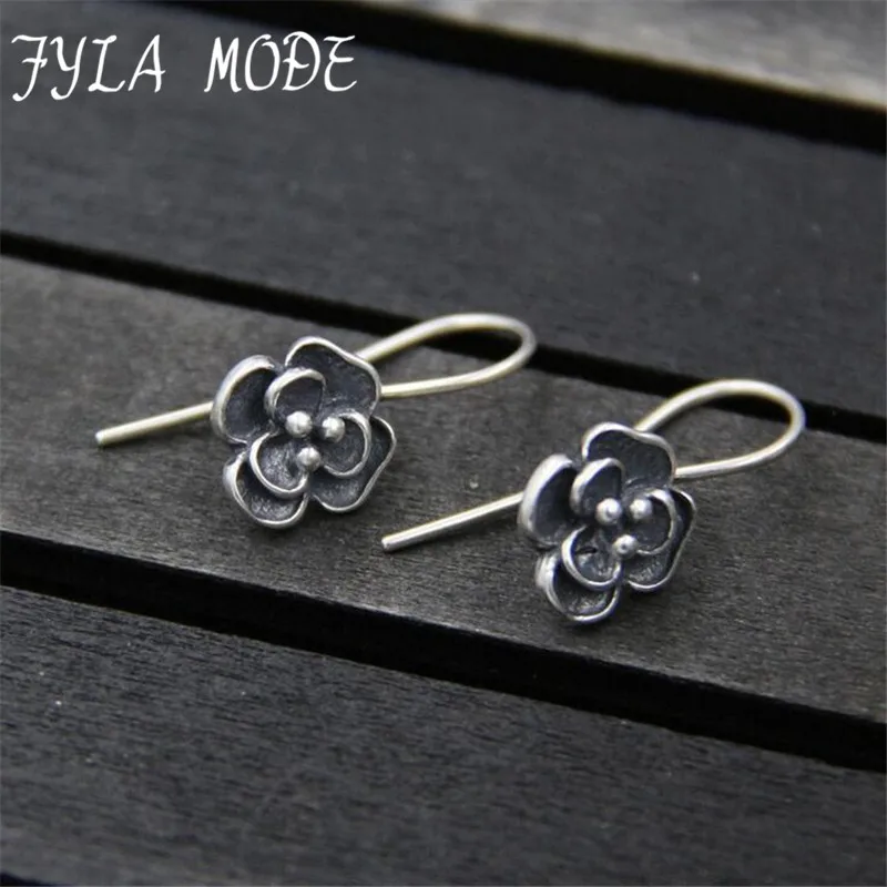Винтаж 925 серебряные серьги розы boucle d'oreille S925 стерлингового серебра Длинные