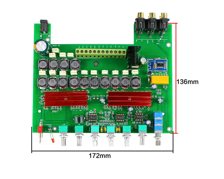 

TPA3116 5.1 Bluetooth 4.2 Amplifier Audio Board With Treble Bass Volume Adjustment Preamp Finished Board DC12-24V 1pc