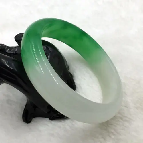 

Hot sale Vintage China Beautiful White Green Jade Gems Bangle Bracelet 61mm