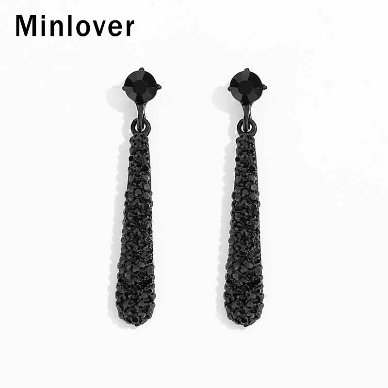 

Minlover Black Crystal Simple Column Pendant Drop Earrings Rhinestone Charm Dangle Earring for Women Prom Wedding Jewelry EH1467