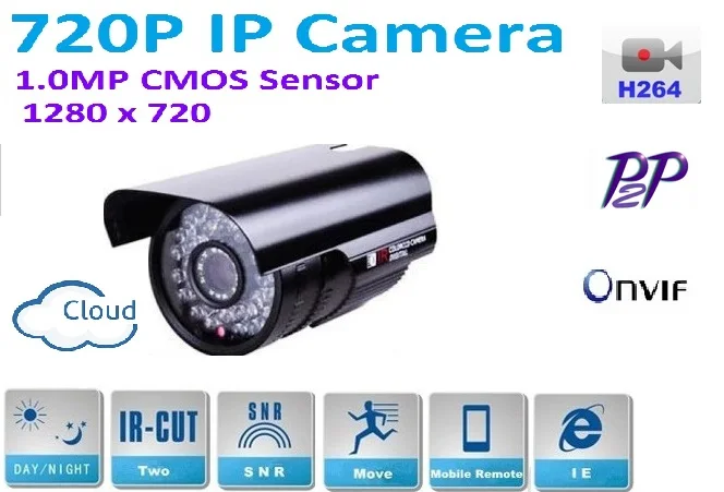 

New type 1280*720P 1.0MP Mini Bullet 720P IP Camera ONVIF H.264 P2P Waterproof In/Outdoor IRCUT Night Vision Easy Plug and Play,