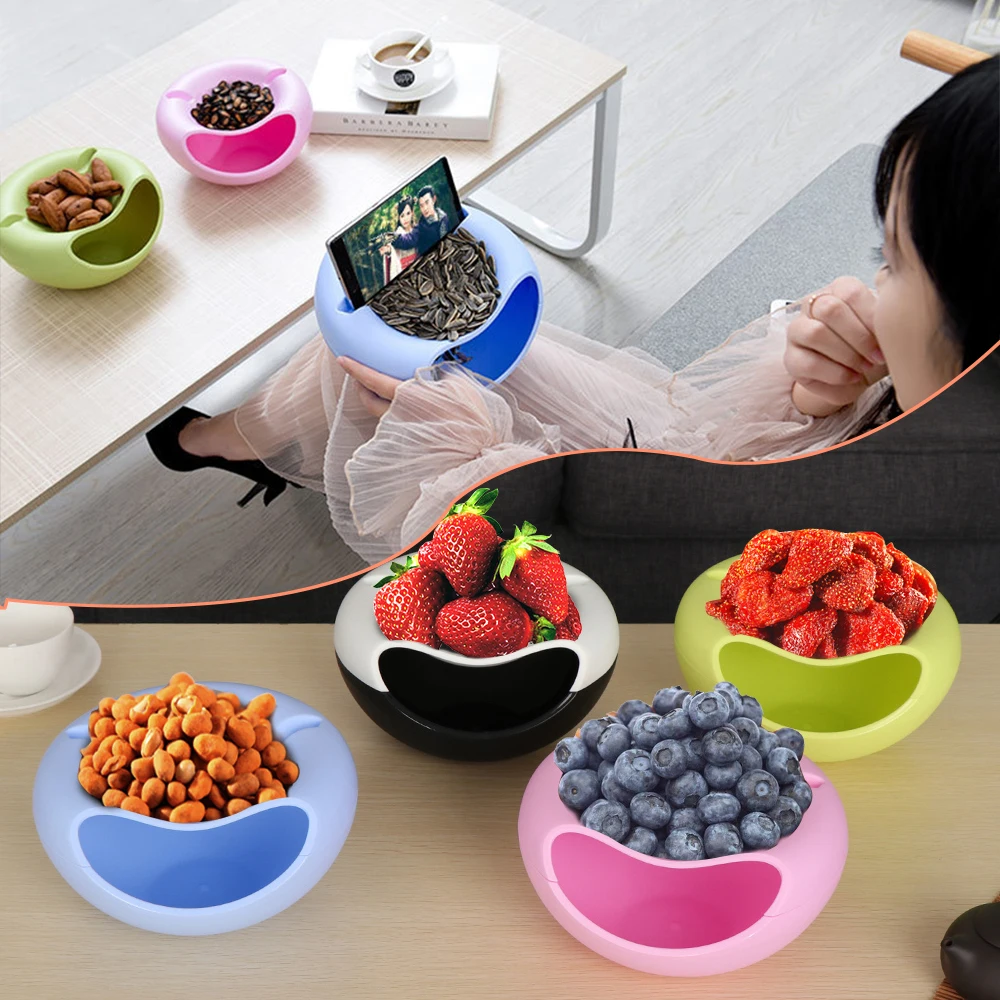 

1PC New Multifunctional Plastic Containers Double Fruit Dessert Snack Garbage Seeds Storage Box Holder Plate Dish Organizer
