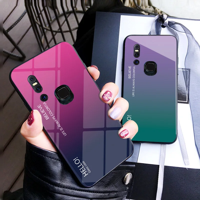Luxury Colorful Gradient Glass Case For Vivo V15 V15 Pro Tempered Glass Cover Fundas For Vivo V15 Pro S1 Shockproof Cover Case Luxury Colorful Gradient Glass Case For Vivo V15 V15 Pro Tempered Glass Cover Fundas For Vivo V15 Pro S1 Shockproof Cover Case