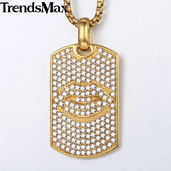 

Men's Necklace Lips Pattern Iced Out Paved Rhinestones CZ Pendant Gold Stainless Steel Pendant Necklace Hip Hop Jewelry KKN588