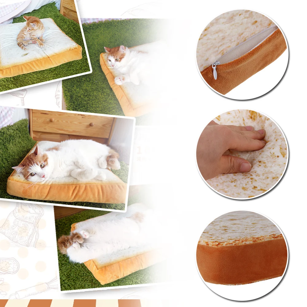 1 Pc Kartun Tidur Katun Toast Irisan Roti Simulasi Kucing Mainan