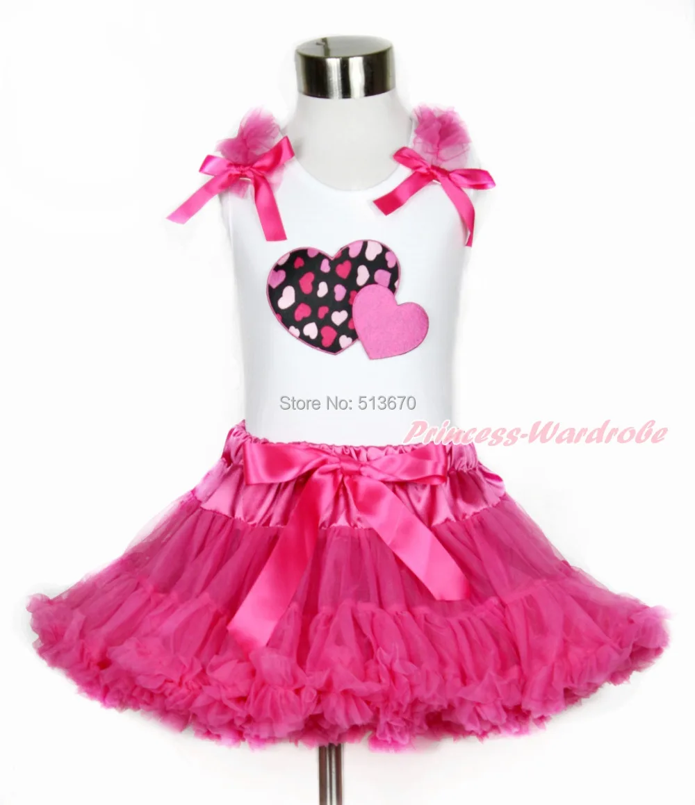 

Valentine Girl Hot Pink Twin Heart Ruffle Bow White Top Hot Pink Pettiskirt 1-8Y MAPSA0102