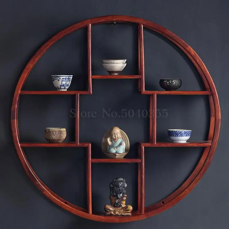 

Hualiu ancient solid wood wall display stand size purple sand teapot cup holder tea set storage cabinet rack