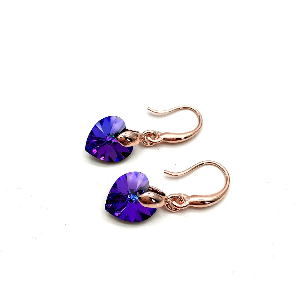 original swarovski crystals 6228 xilion heart dangle earring-rose gold